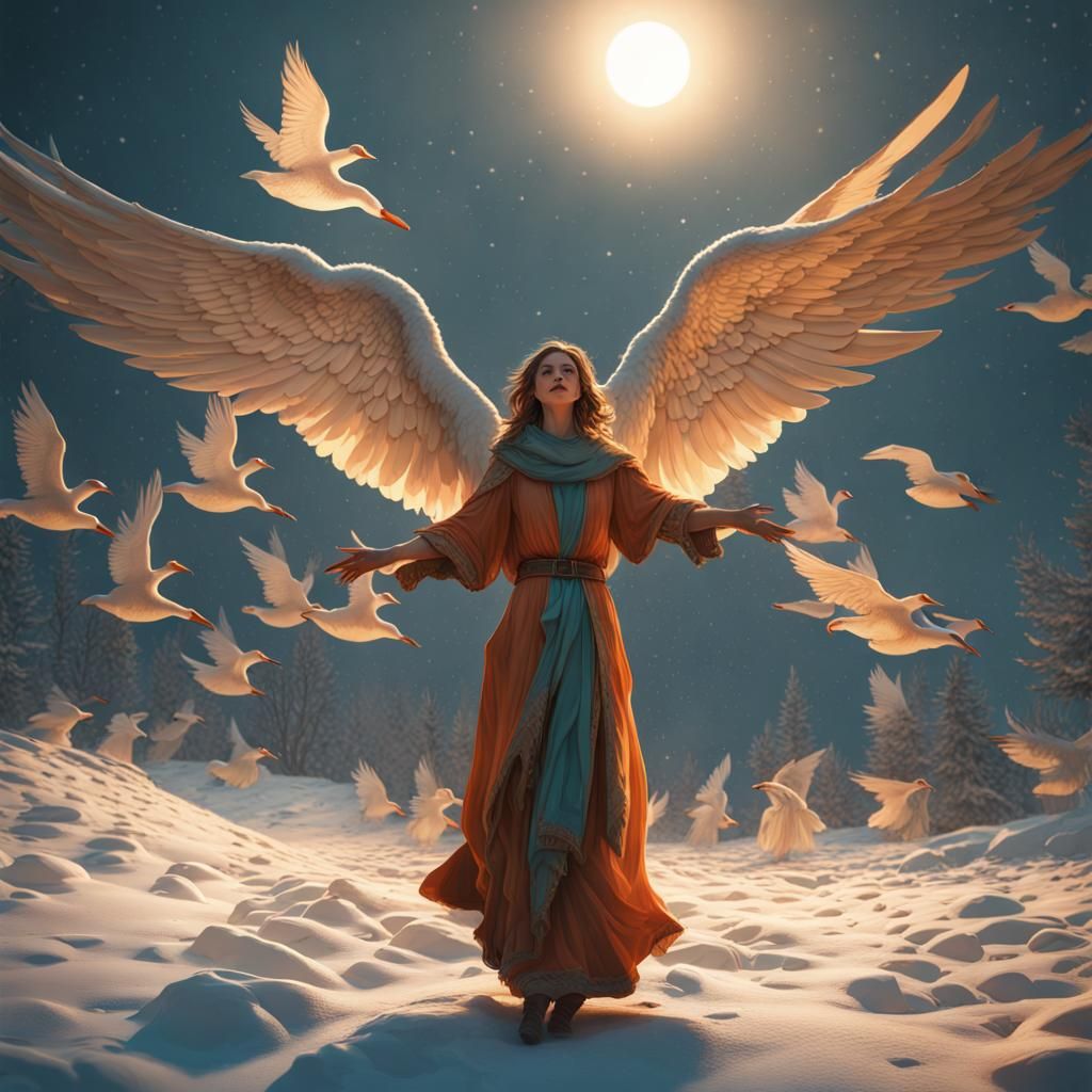 Geese Ascending to Bethlehem Star, Hyperdetailed Art