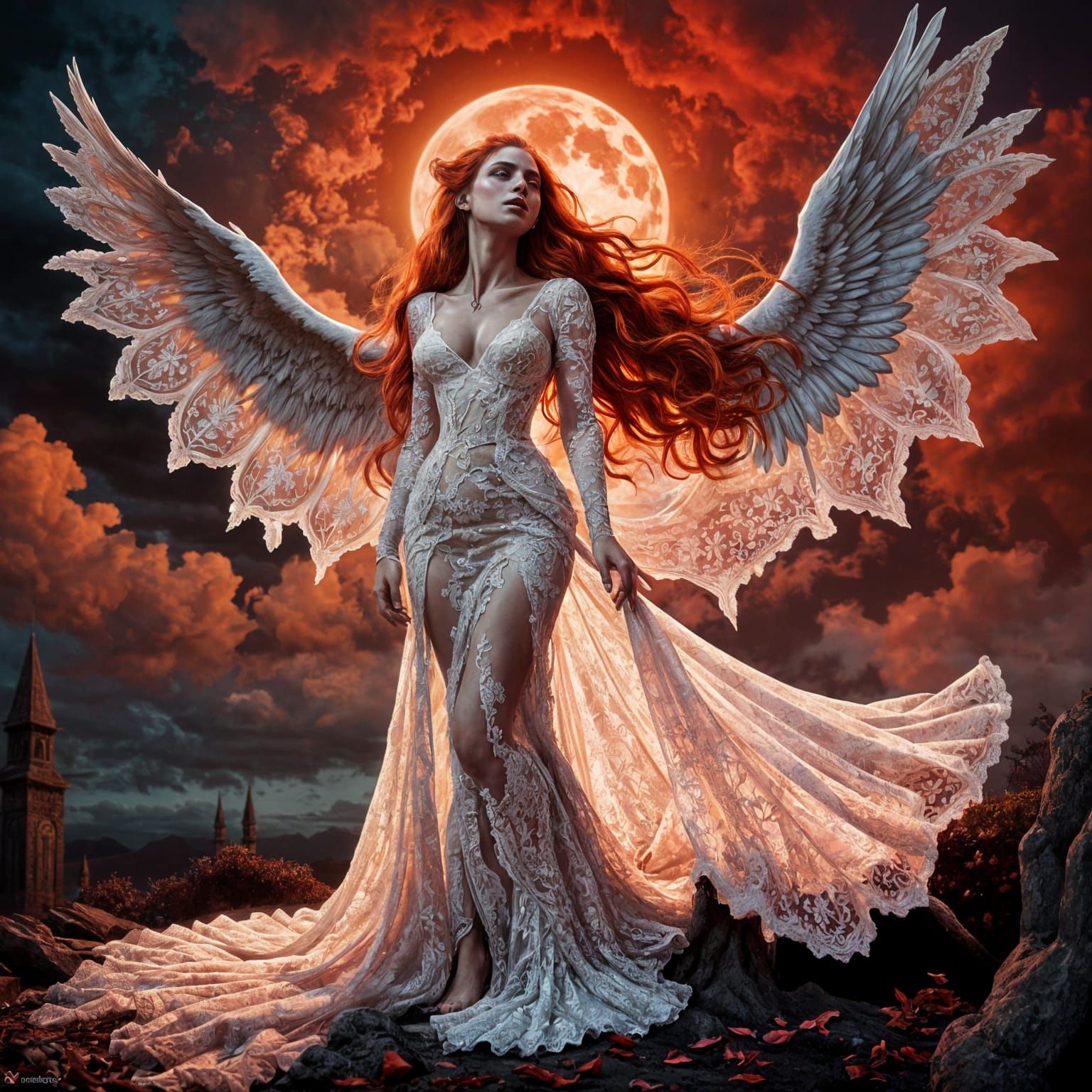 Sinister Fallen Angel in Red, Full Body