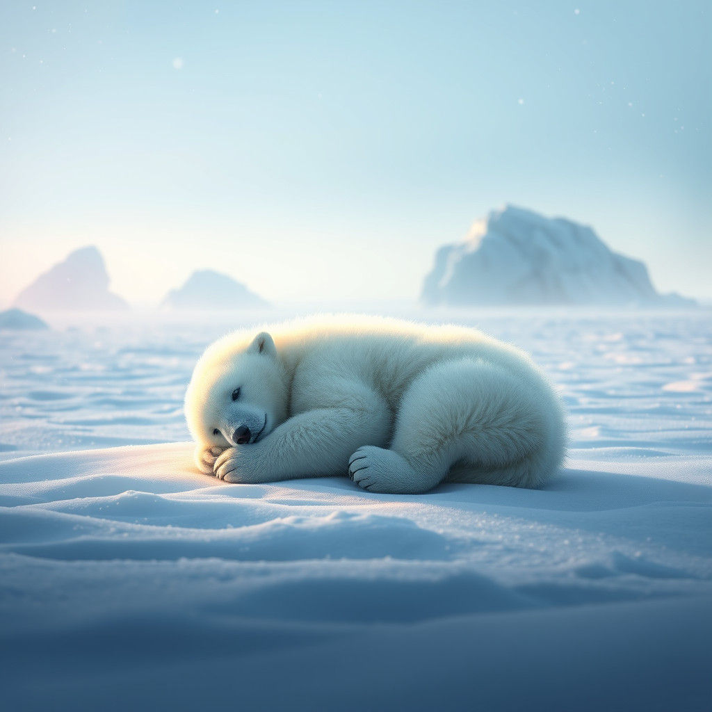 Young Polar Bear on Frozen Tundra