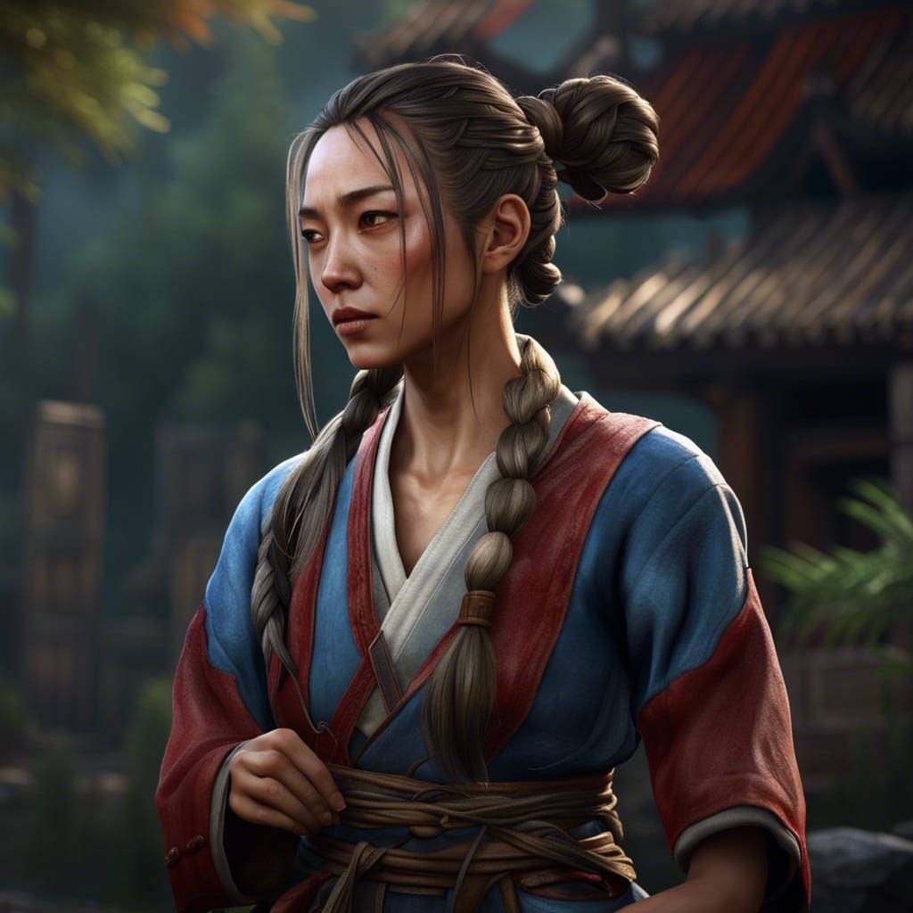 Chinese Peasant Girl Practicing Martial Arts in Fantasy Art