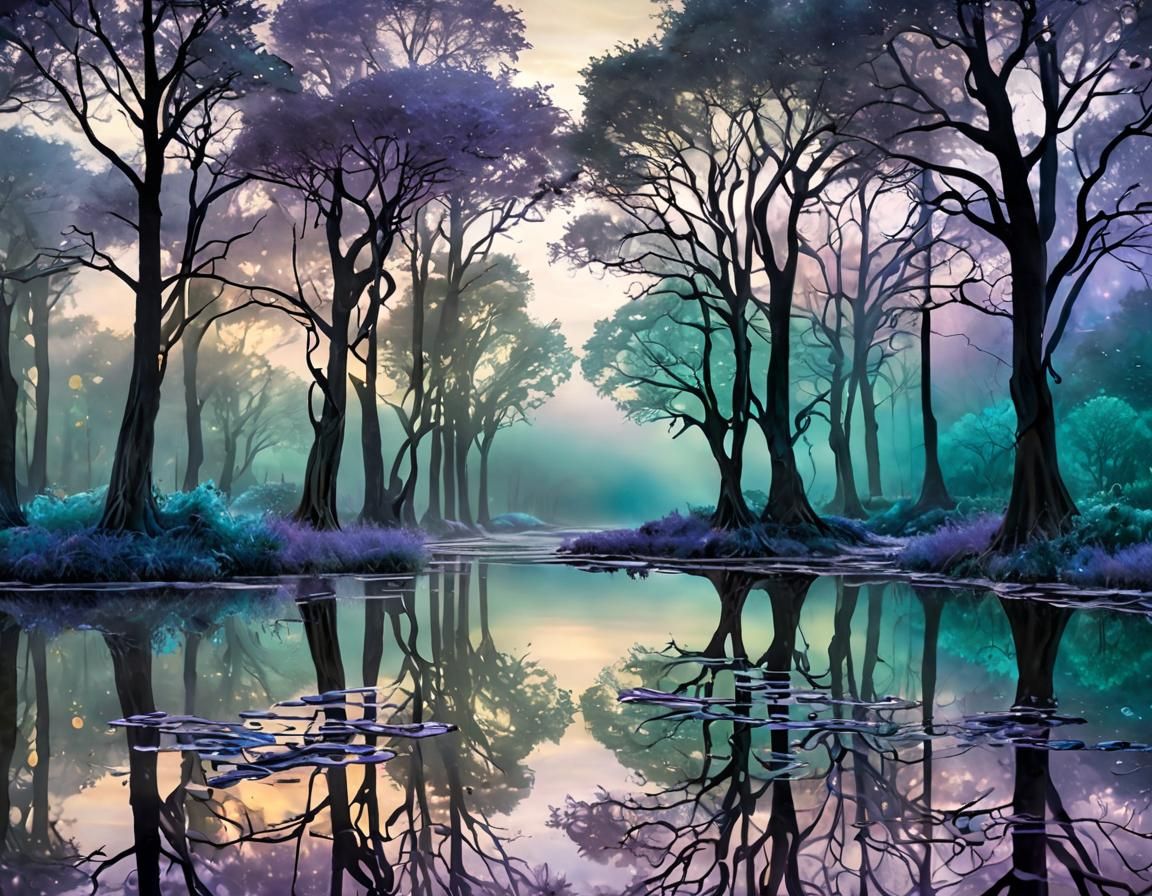 Ethereal Melted Metal Landscape with Bioluminescent Light