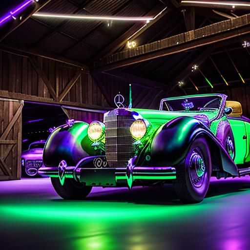 Vintage Mercedes 500k Barn Find with Neon Lights