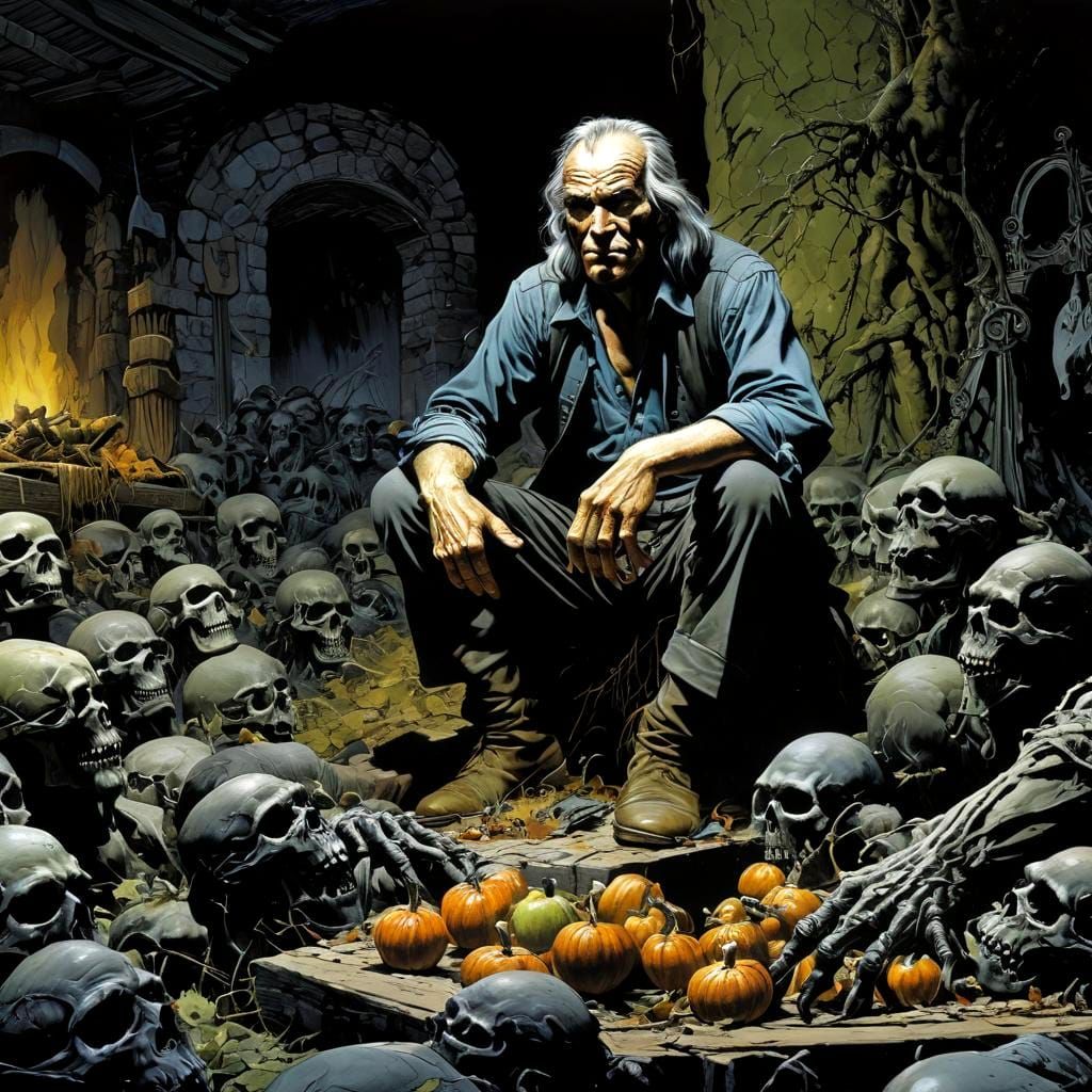 Mysterious Gypsy Figure in Dark Cyberpunk Landscape