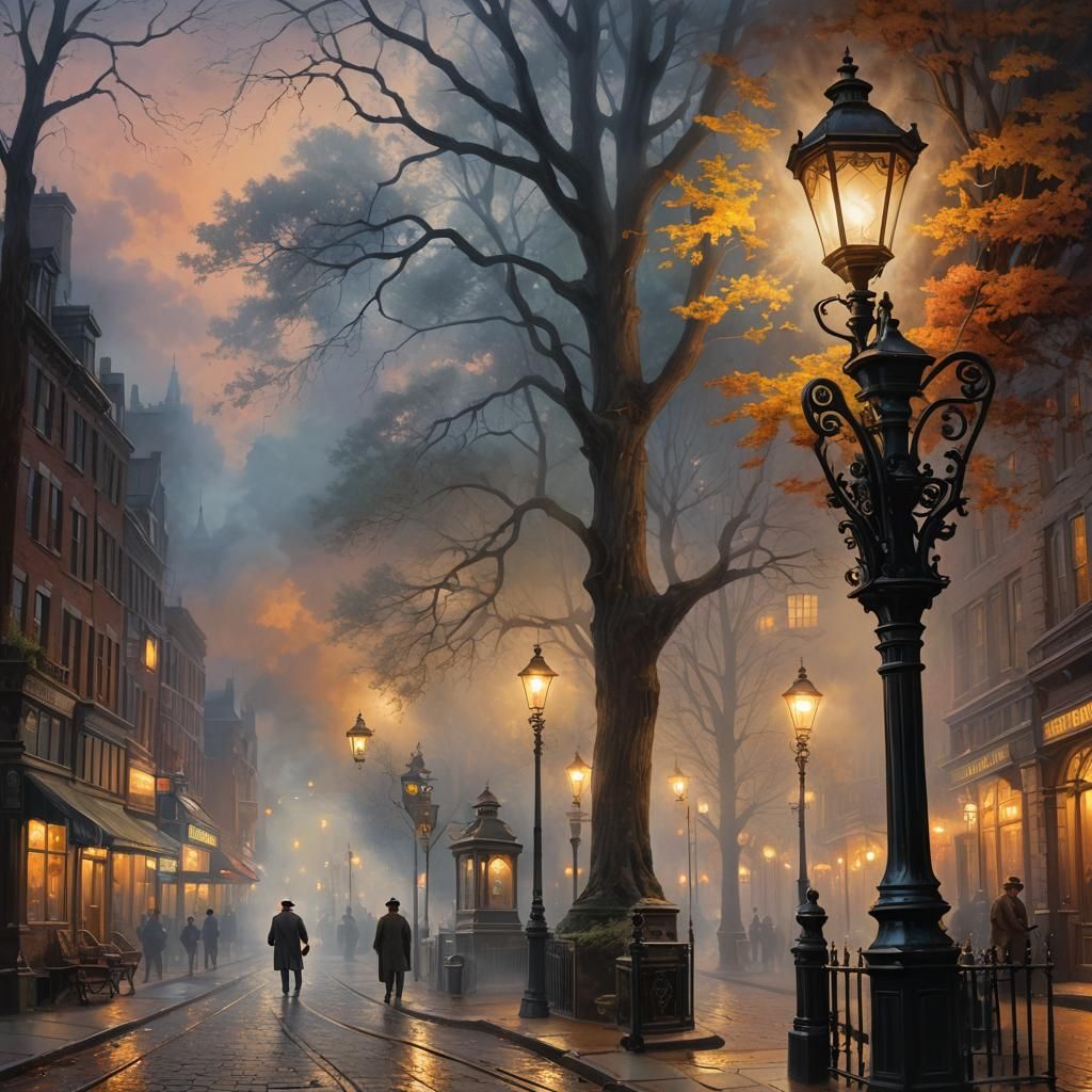 Victorian Lamplighter in Hyperrealist Fantasy Art