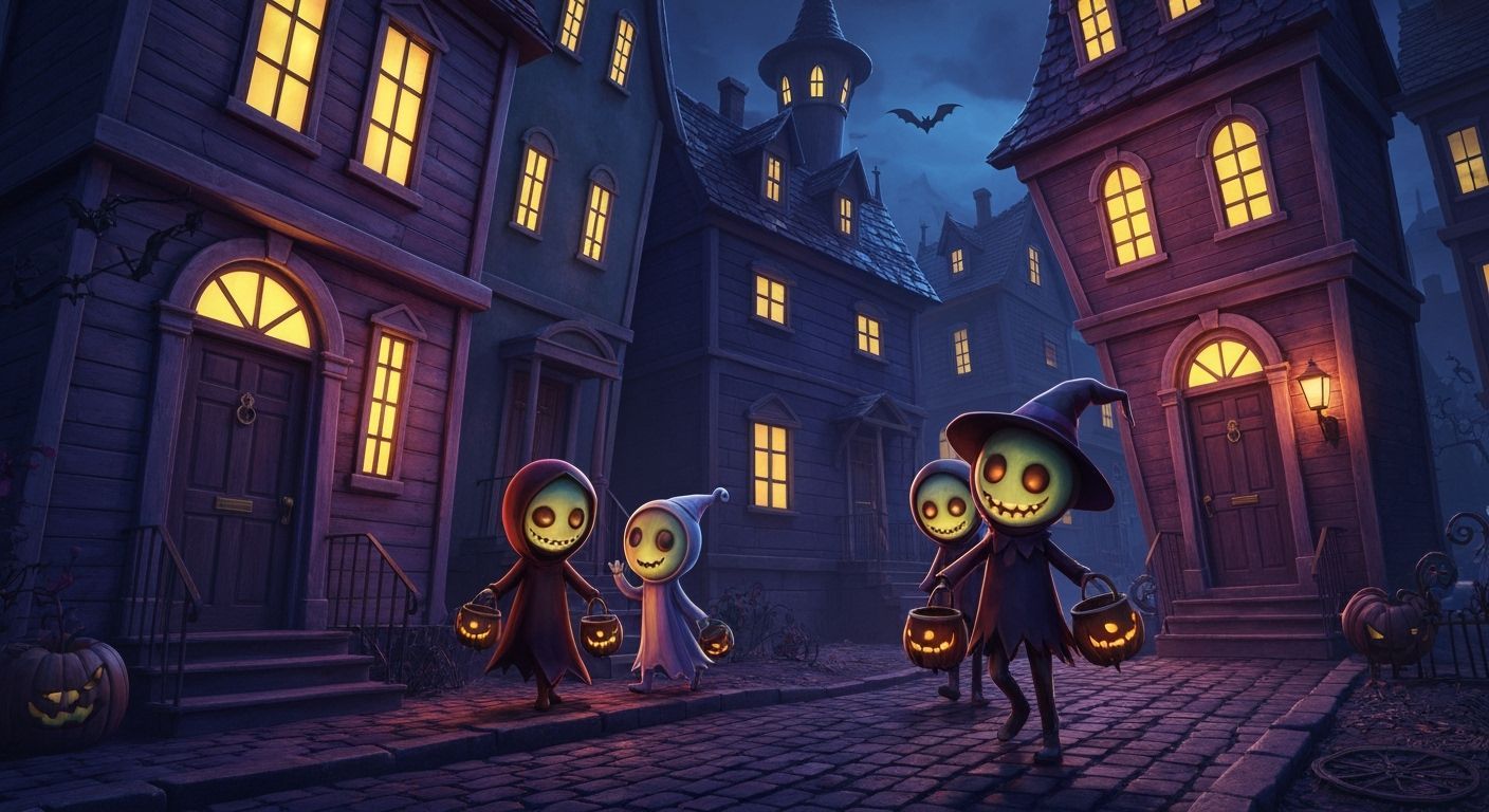 Spooky Halloween Night With Undead Trick-or-Treaters