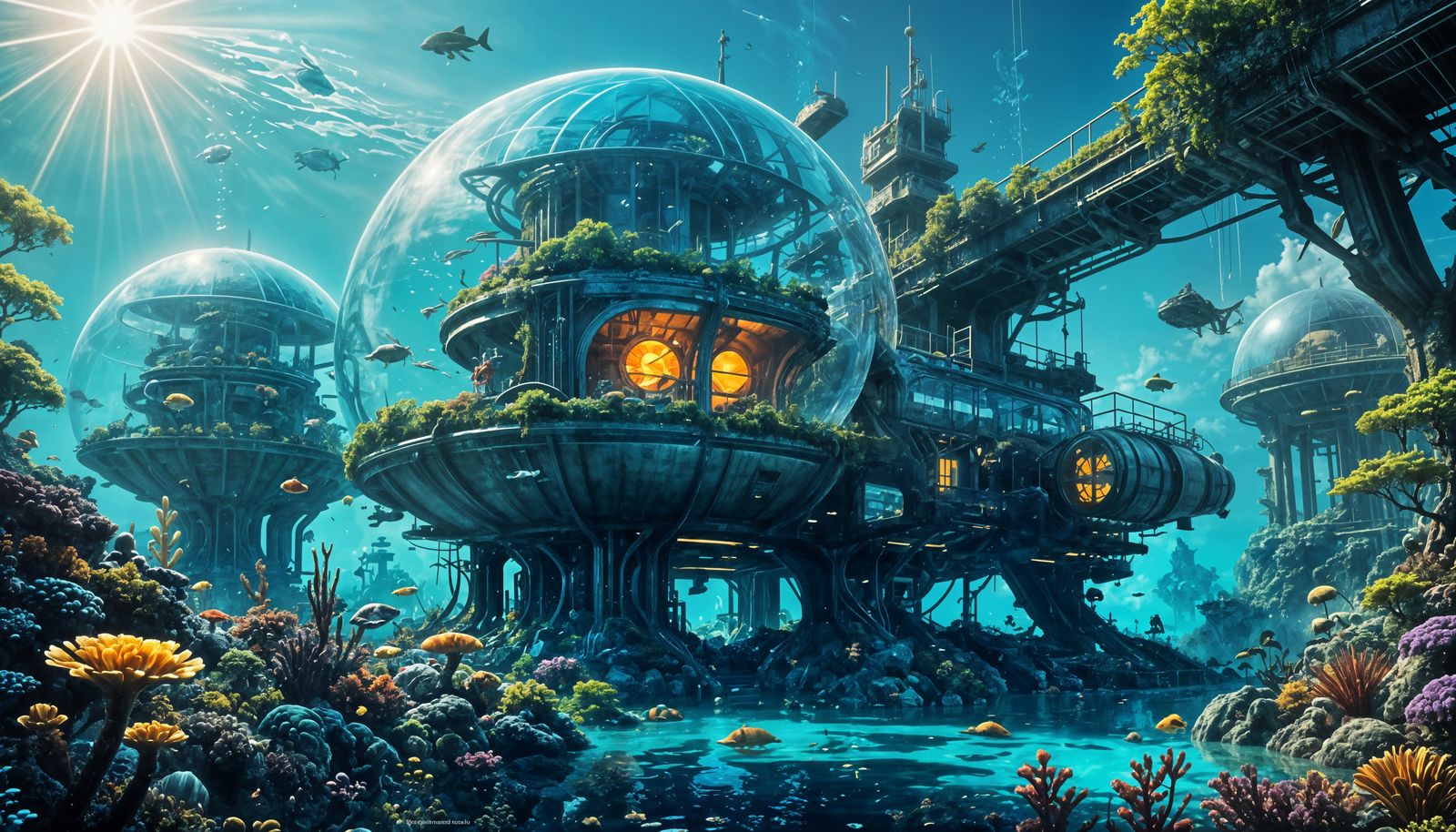 Retro-Futuristic Underwater Metropolis with Vibrant Oil Pain...