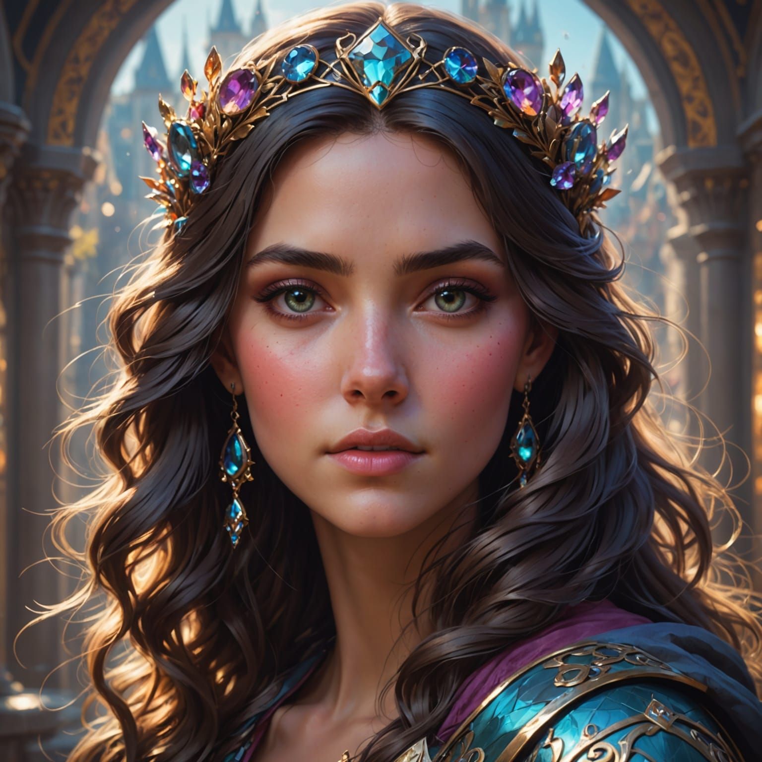 Ethereal Princess Portrait in Vibrant Triadic Colors