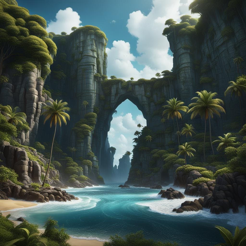 Fantastical Barbados: Detailed Matte Painting in Deep Color