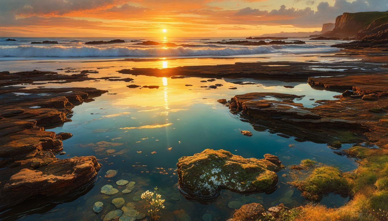 Tide pools at sunset