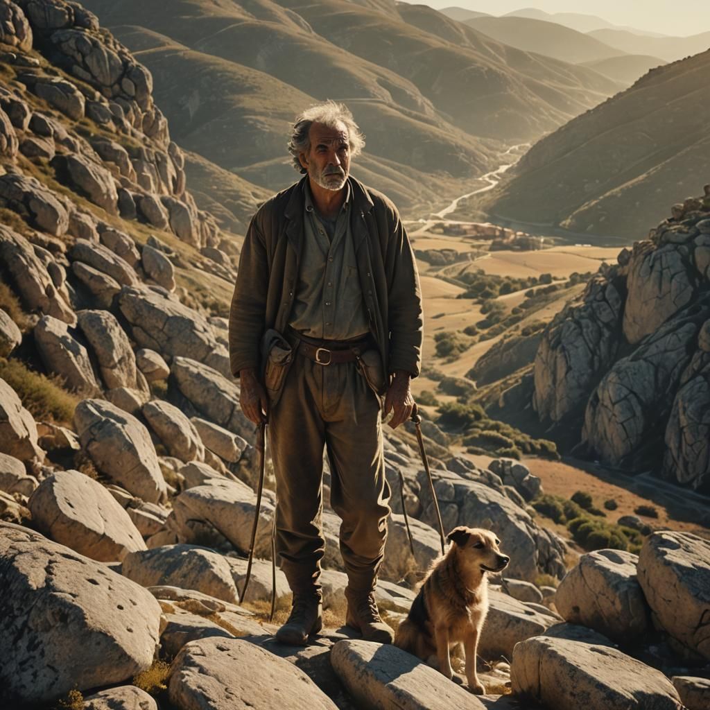 Sardinian Shepherd in Italian Neorealism Style