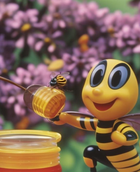 Cartoon Honey Bee in 1960s Anime Style