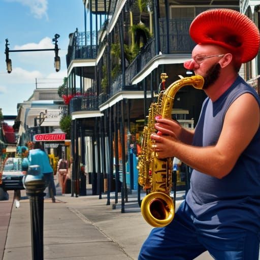 lobsterman playing the saxophone in New Orleans