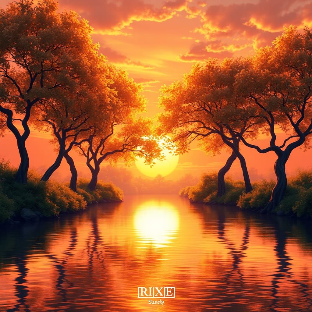 Sunset River Landscape in 3D Anime Style