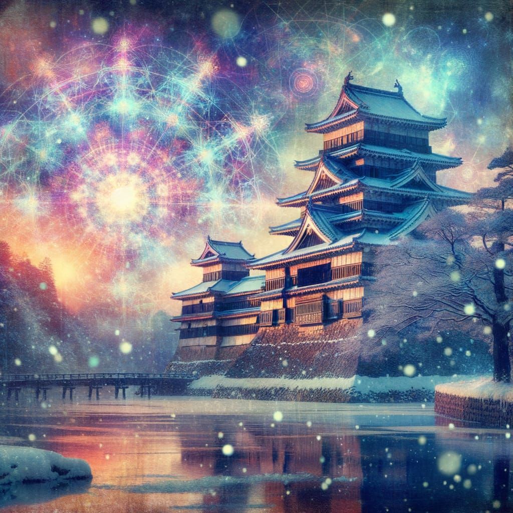 Asian Castle in Serene Cosmic Twilight