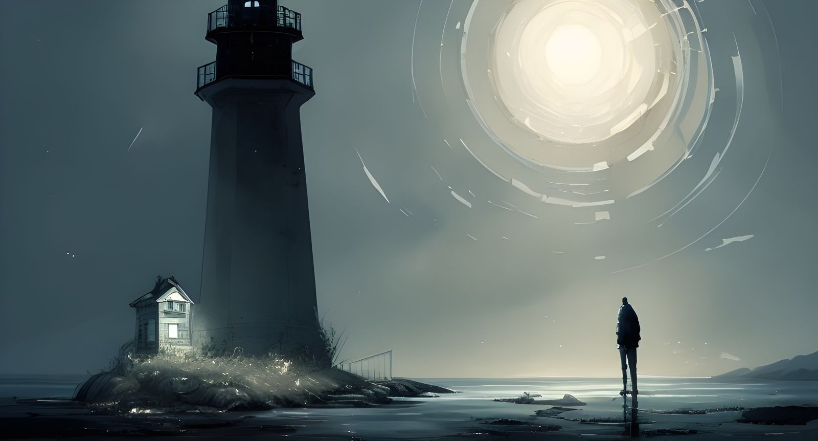 Ghost at Lighthouse: Sinister Digital Illustration