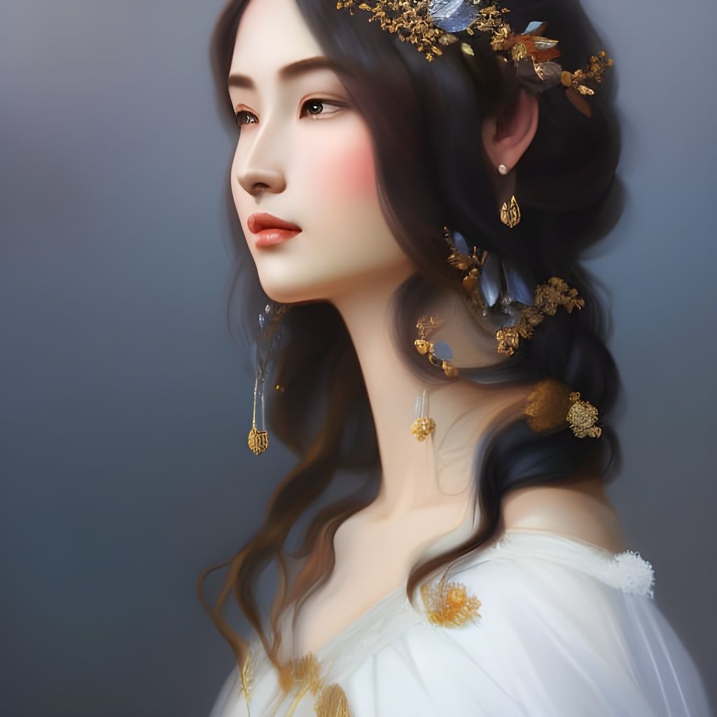 Girl with Iridescent Hair and Cherry Blossoms