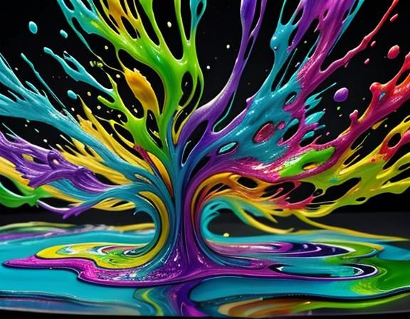 Colorful Surreal Landscape with Vibrating Fluids