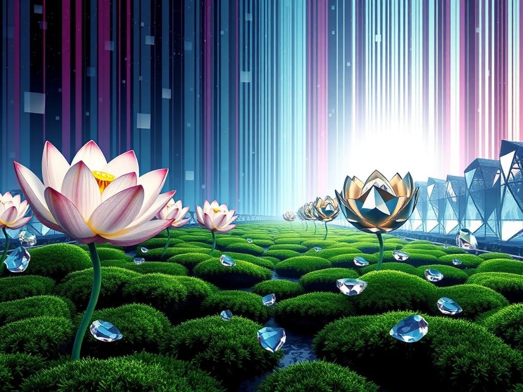 Surreal Cityscape Lotus Blooms in Infinity