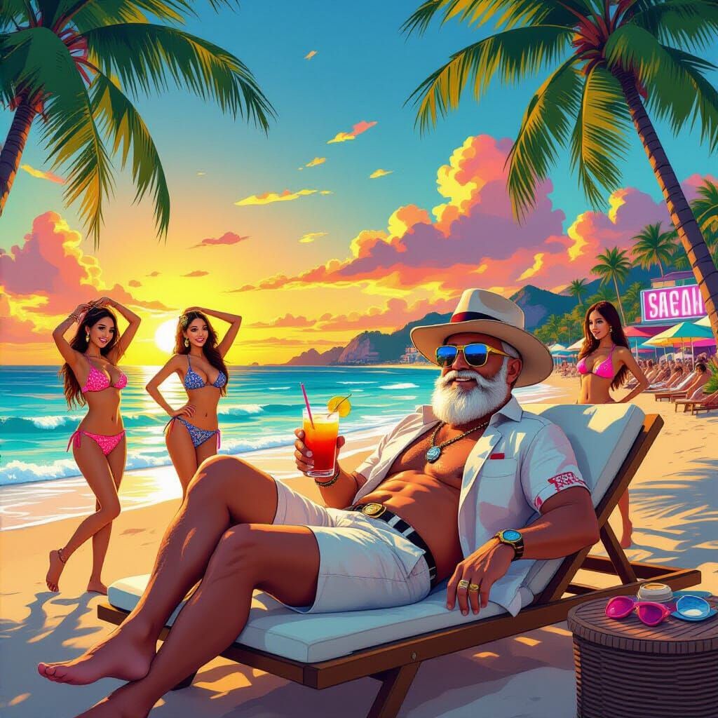 Cartoon Man Lounging on Pattaya Beach