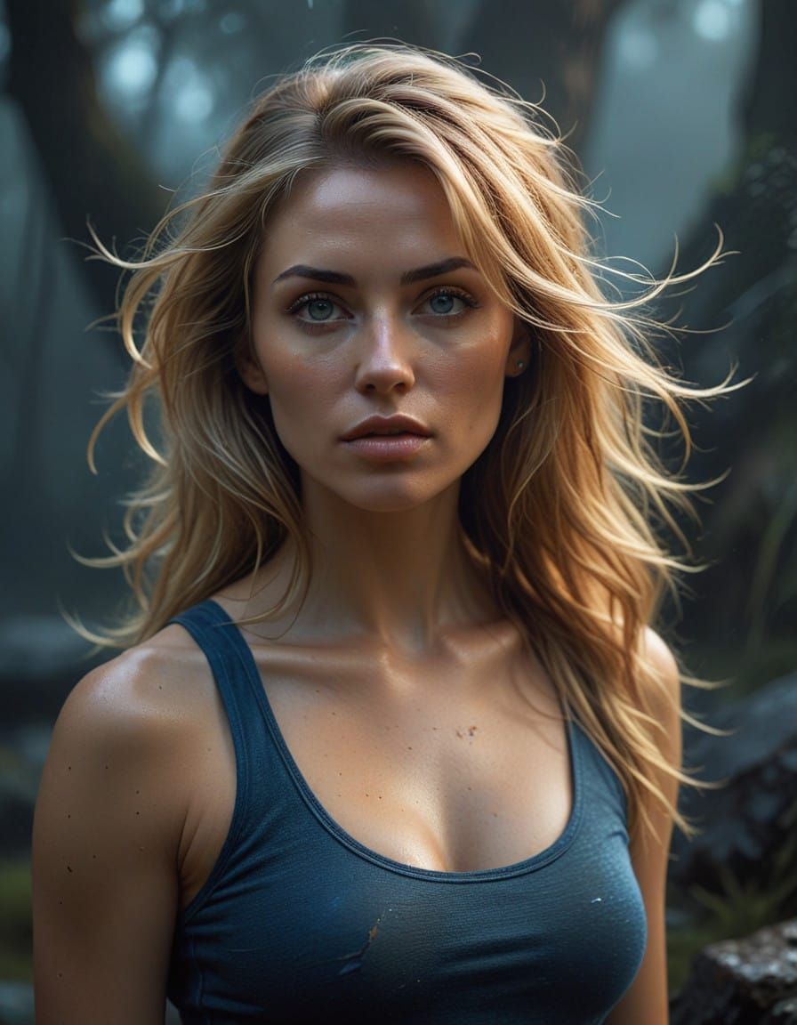 Sensual Swedish Goddess with Mysterious Foggy Background