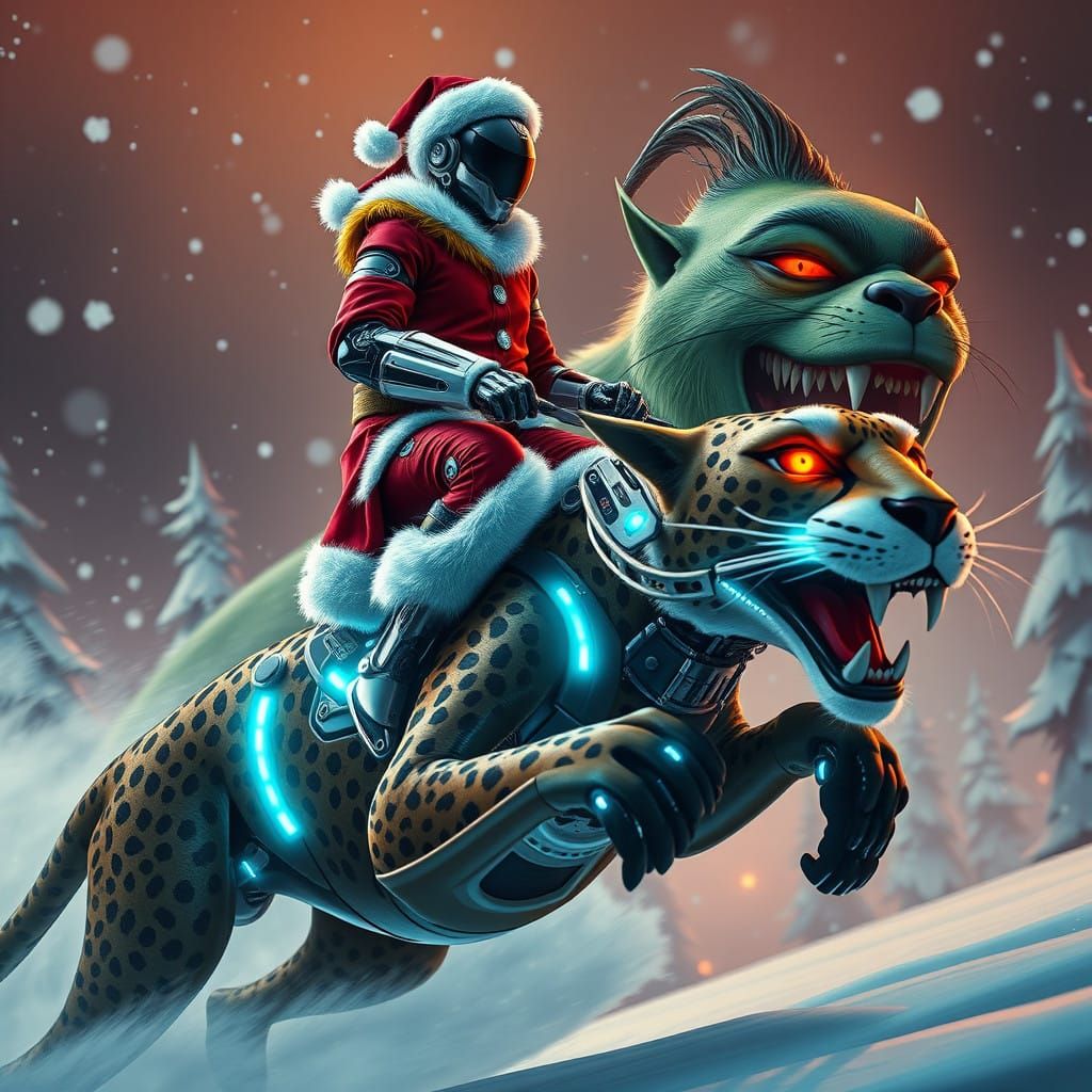 Robot in Santa Suit Speeds Towards the Grinch on a Turbo-Cha...