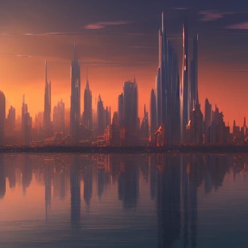 Sunset Cityscape: Detailed Matte Painting