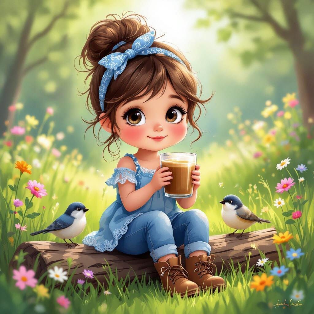 Girl in Spring Garden: Watercolor and Acrylic Oil