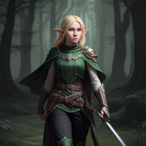 Enchanted Forest: Blonde Elf Adventurer at Night