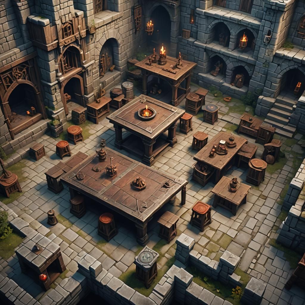 Medieval Dungeon RPG Table in Detailed Matte Painting
