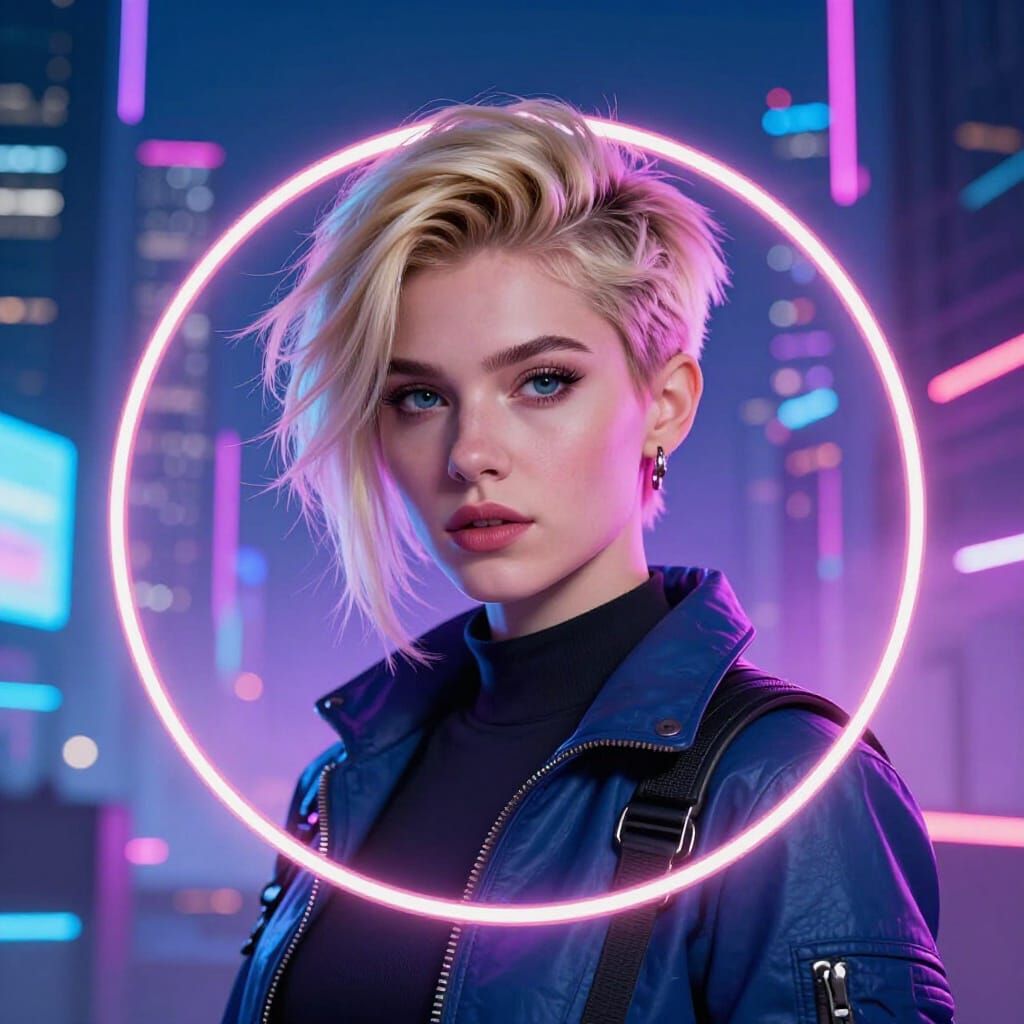 Futuristic Nordic Character Profile Picture in Cyberpunk Cit...