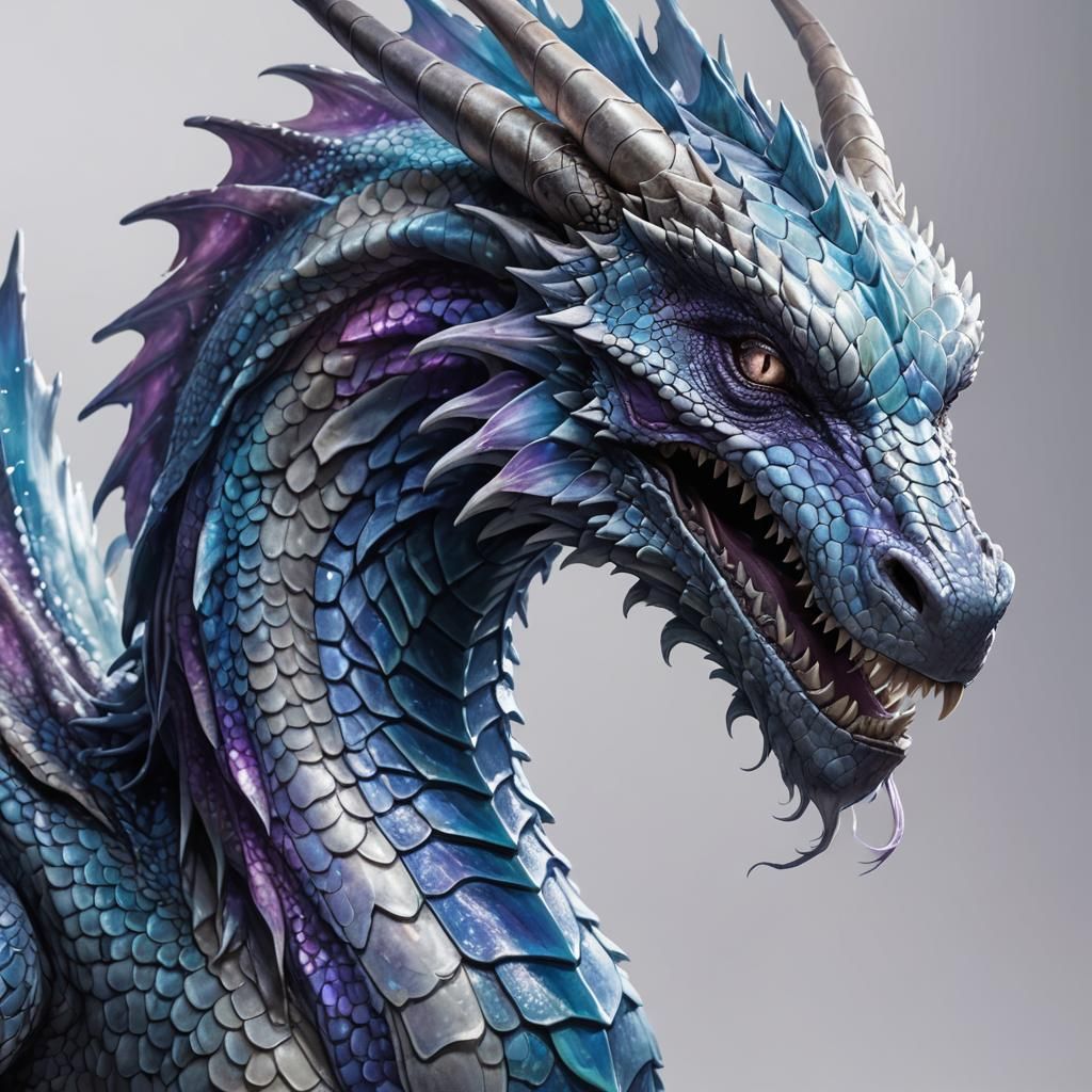 Gray Dragon Portrait in Hyperrealistic Style