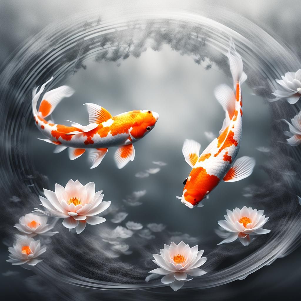 Monochromatic Koi Fish in Abstract Photorealistic Style