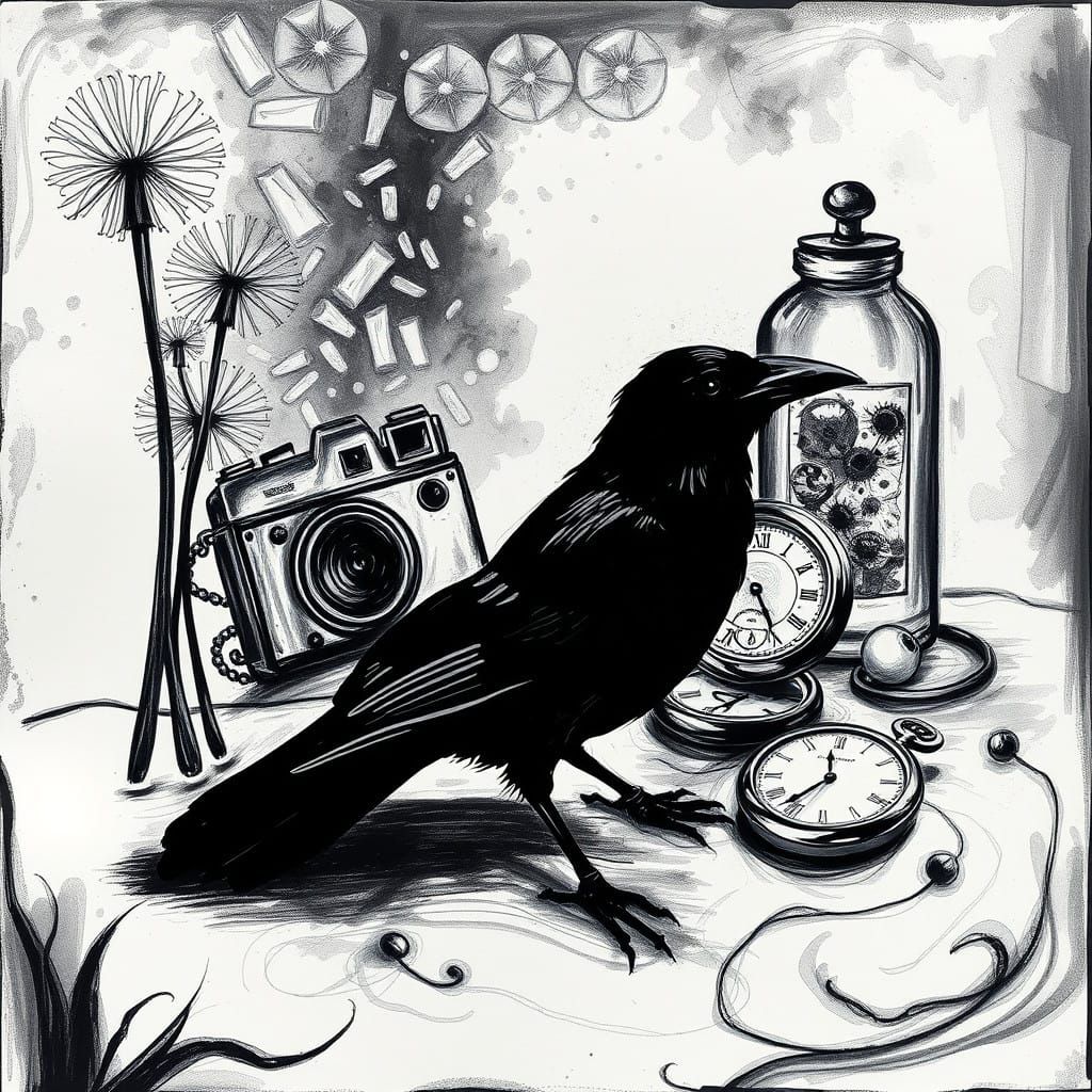 Whimsical Surreal Crayon Drawing with Eerie Rayograph Still ...