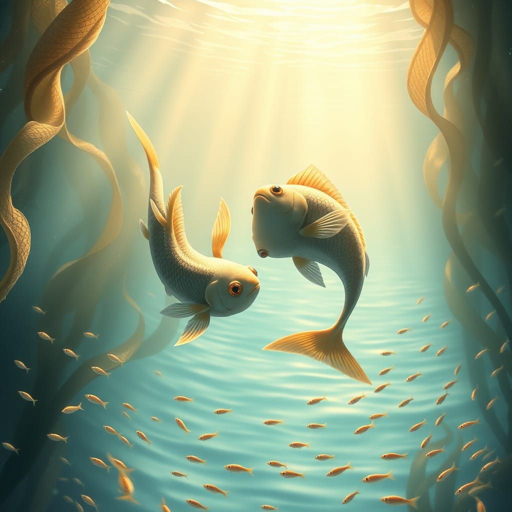 Pisces Symbol Formed by Two Fish in an Underwater Scene