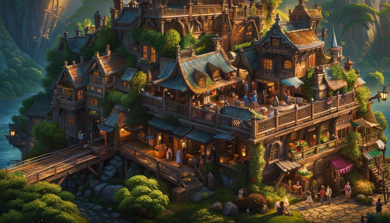 Enchanting Fairy Town Illustration in Hyperrealistic Style