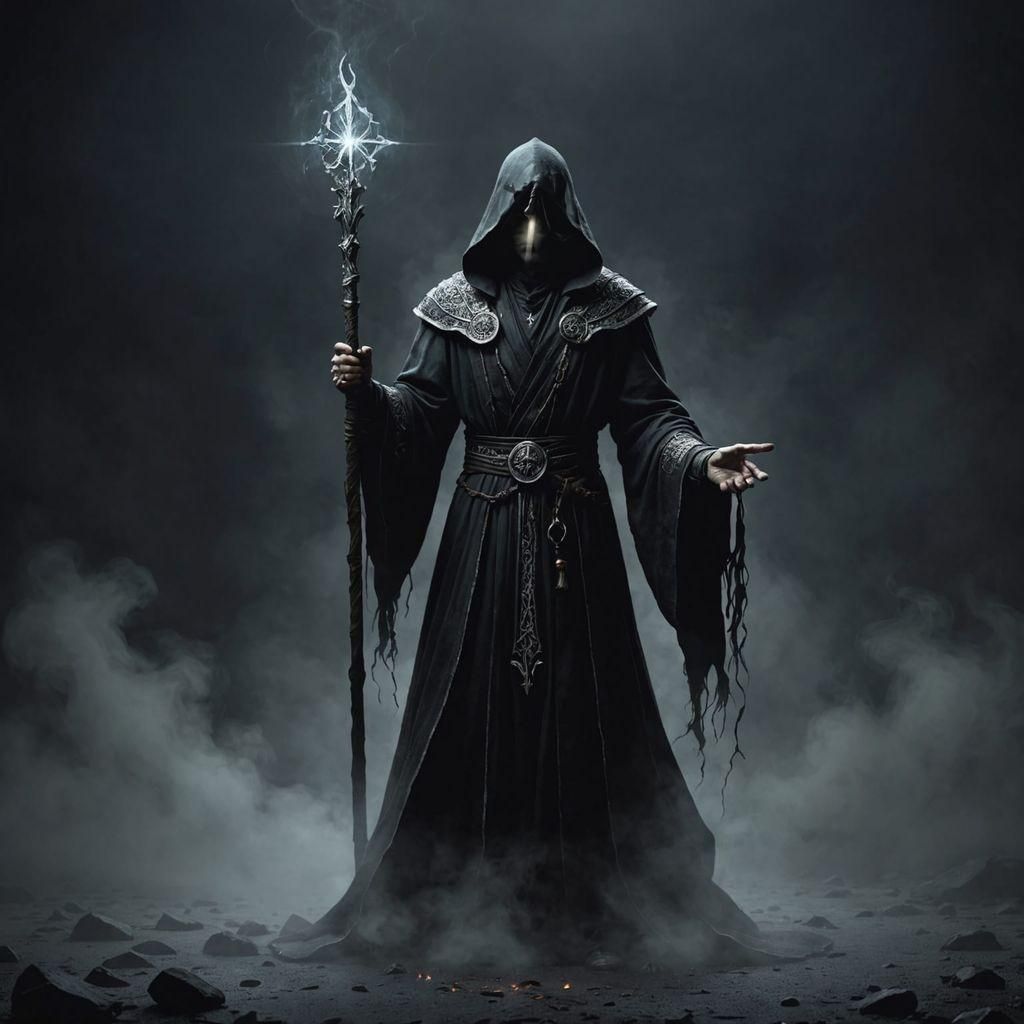 Black Magic Staff Pulsating with Silvery Glow