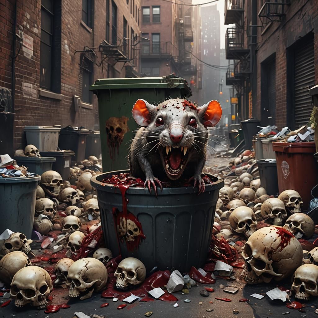 Vile Rat Crawling from Skull in Messy Alley