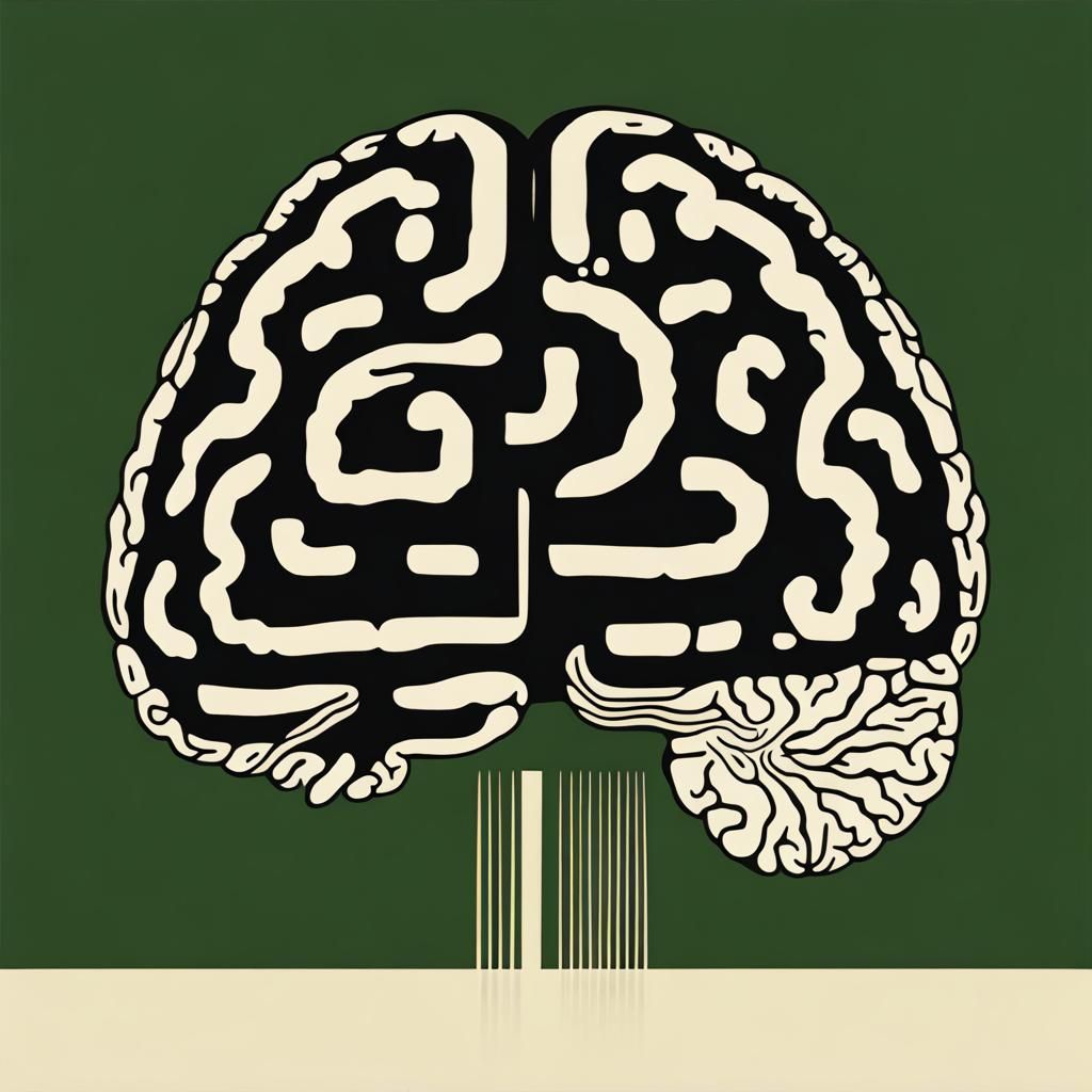 Minimalist Brain Illustration: Cortex in Military Green
