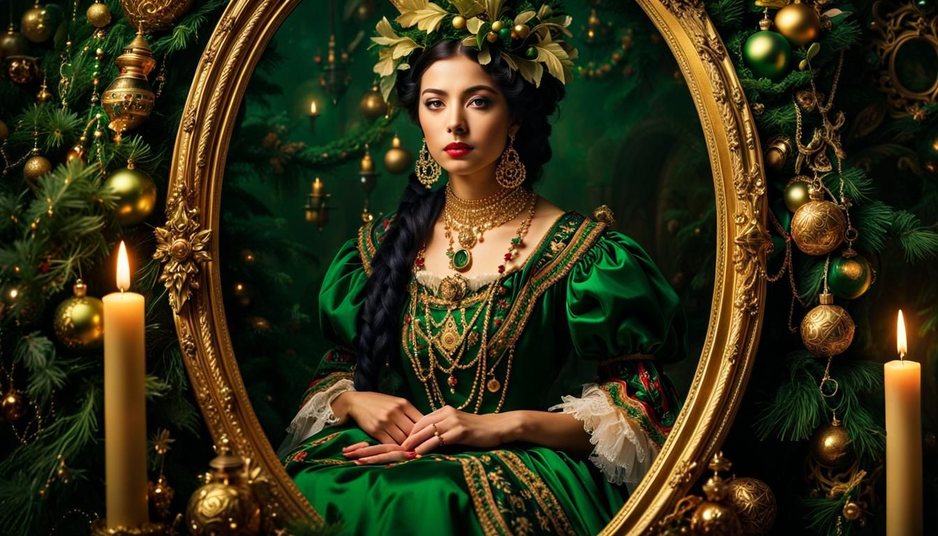 Mystical Victorian Woman in Ornate Christmas Attire