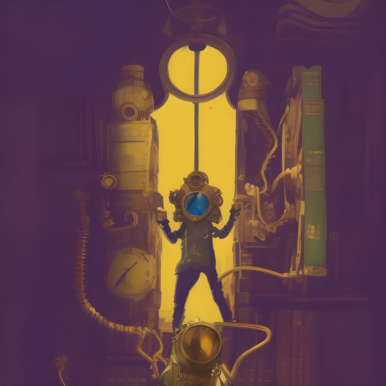 Steampunk Rococo Diving Suit Exploring the Library