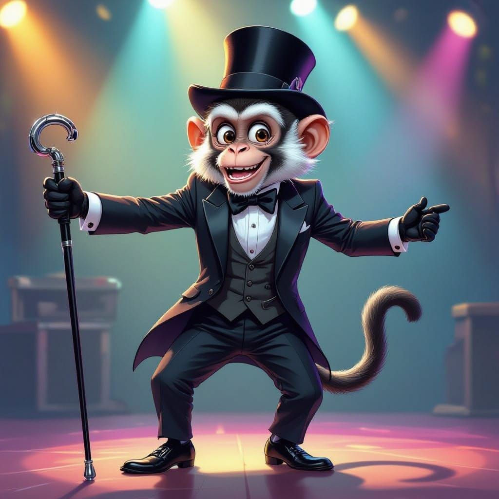 Futuristic Vervet Monkey Dances on a Vibrant Stage