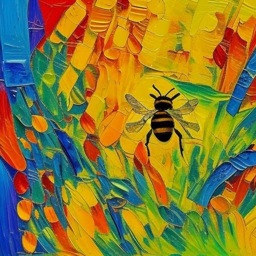 Picasso-Style Honey Bee in Expressionist Oil Painting