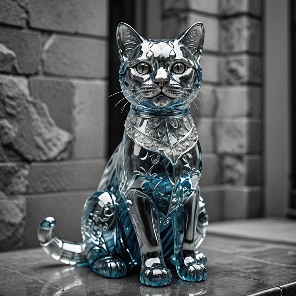 Hyperrealistic Glass Cat Statue in High Definition