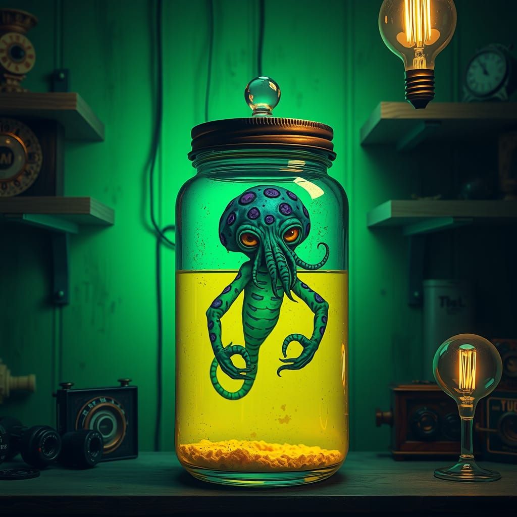 Antique Jar Holds Cthulhu-like Hominid in Eerie Light