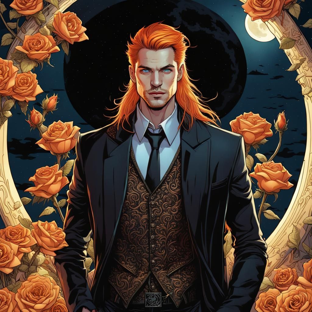 Gothic Vampire in Dark Fantasy Town, Comic Book Art