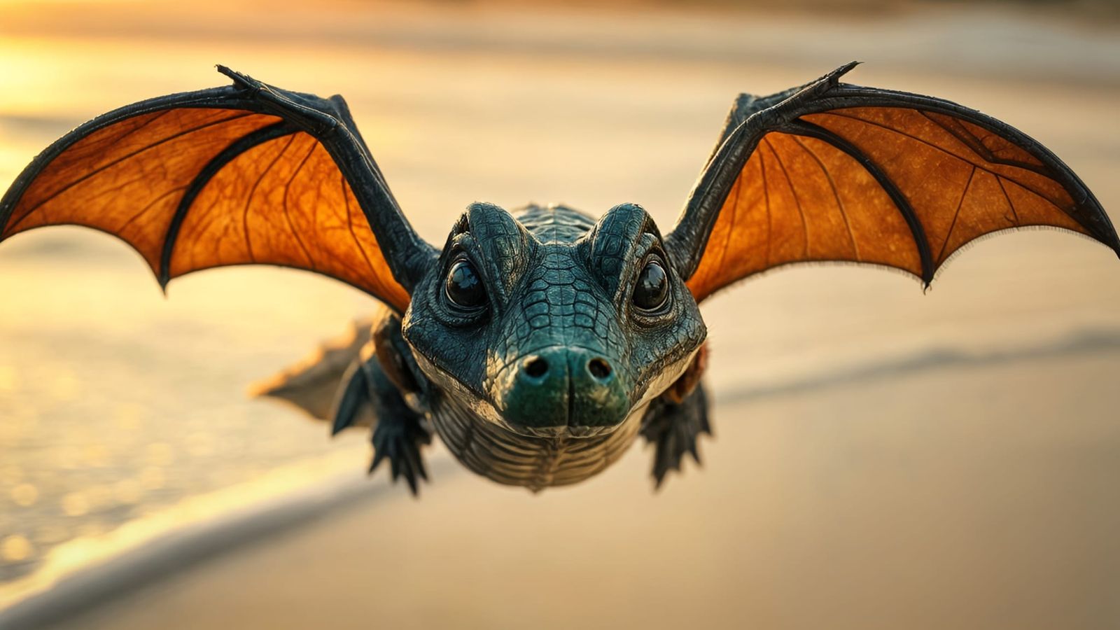 Alligator-Bat Hybrid Soaring at Sunset: Stop-Motion Macro