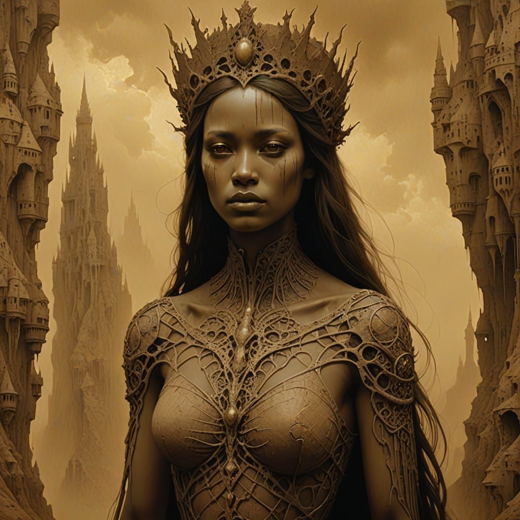 Enslaved Princess in Sepia Tones: Dark Fantasy Art