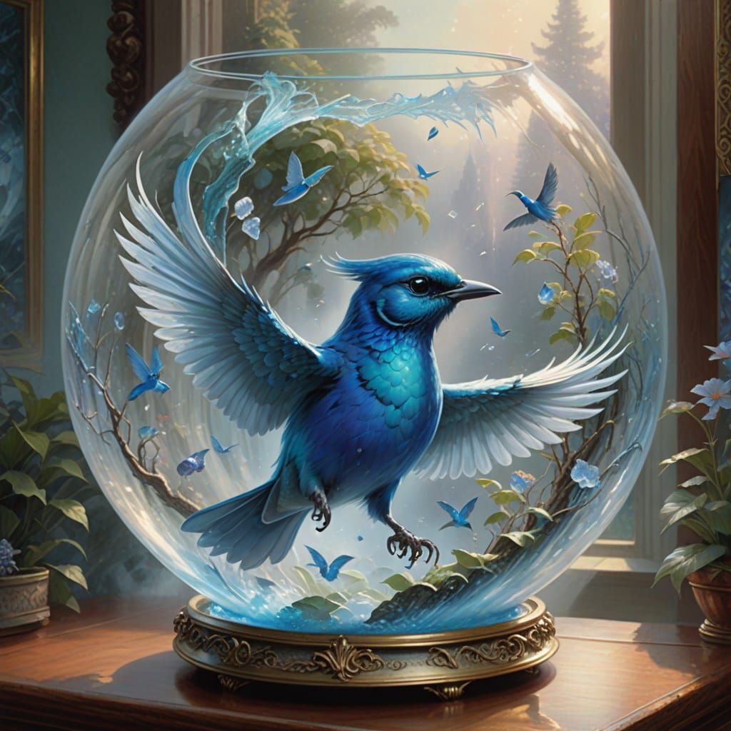 Ethereal Fantasy Female Bird Humanoid in Upside Down Glass F...