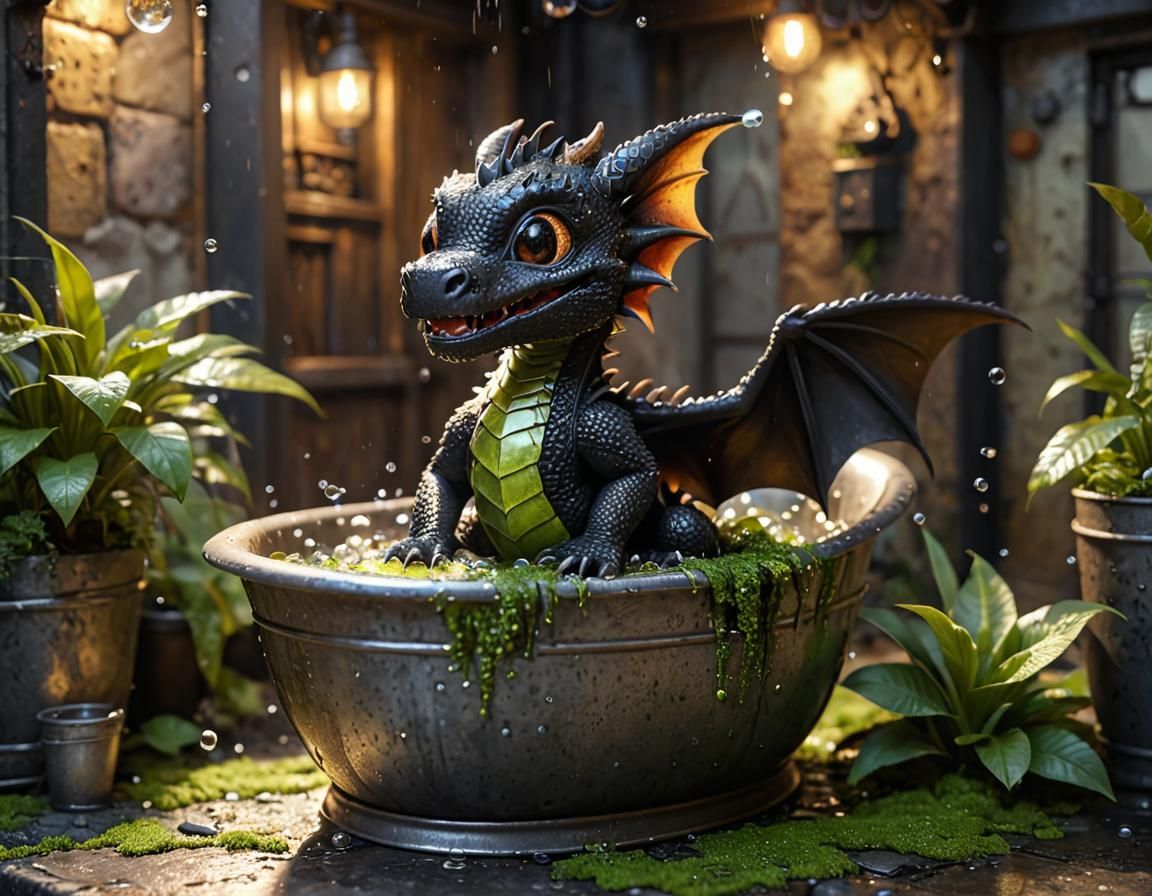 Happy Chibi Dragon in a Futuristic Biophilic Alleyway