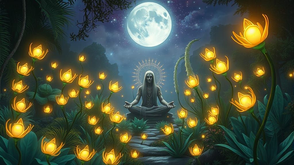 Bioluminescent Garden Meditation: A Cosmic Fantasy Illustrat...